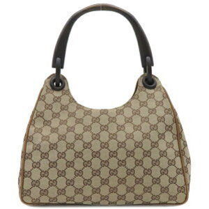 GUCCI shoulder bag GG canvas wood handle beige brown hobo